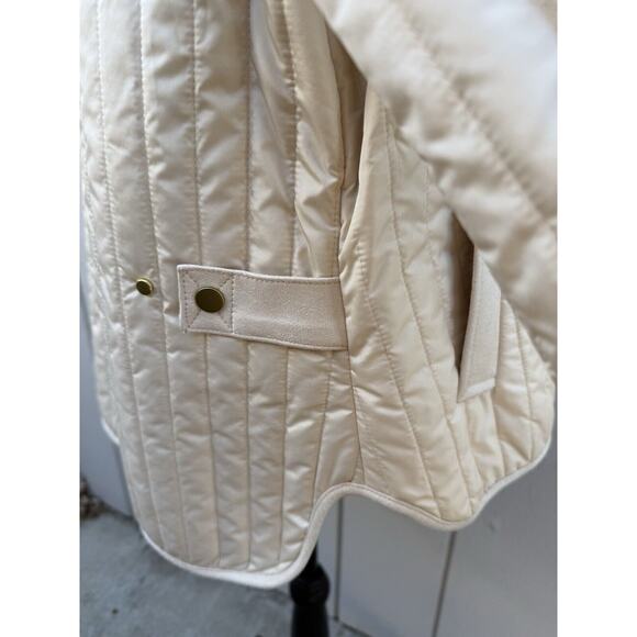 Banana Republic Women's Ivory Quilted Jacket With Faux Sued Collar & Trim Sz XL - Picture 5 of 13